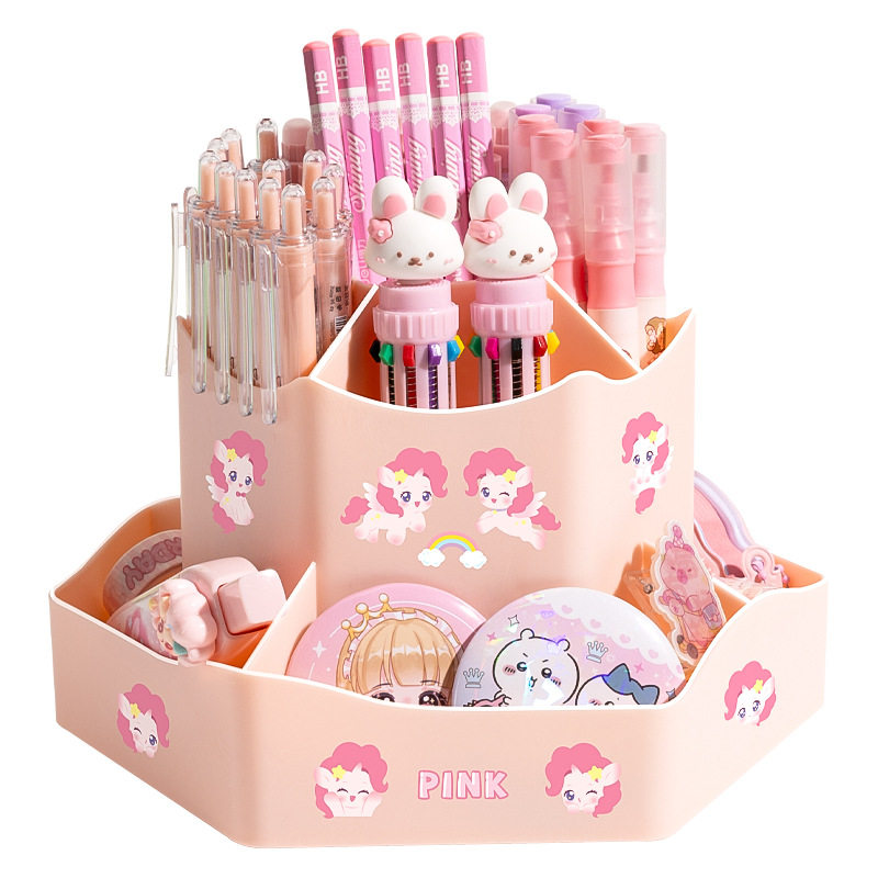 Rotating Pen Holder, Large Capacity, High-Looking Student Desktop Multi-Functional Storage Box, Double-Layer 360-Degree Rotating Creative Model