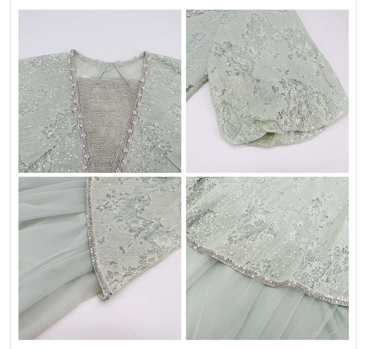 Đầm maxi nữ họa tiết hoa tay bồng cổ tròn phong cách retro — Xanh lục (giao hàng trong 7 ngày), Xanh lục (giao hàng trong ngày)