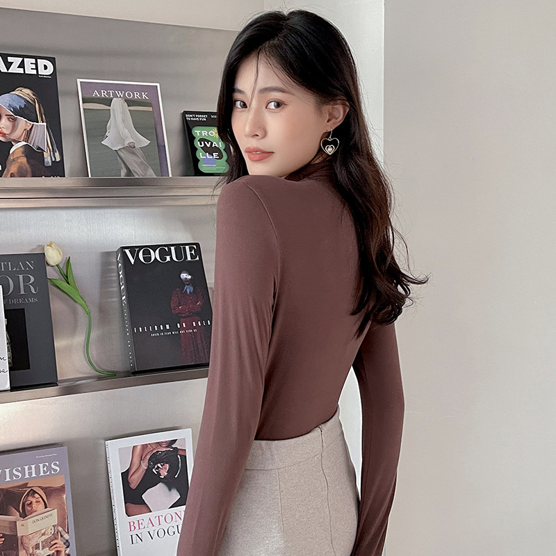 牛奶丝半高领打底衫女秋冬纯色内搭堆堆领修身长袖t恤面膜秋衣潮