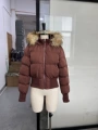 Fur collar hooded zipper cotton jacket-brown