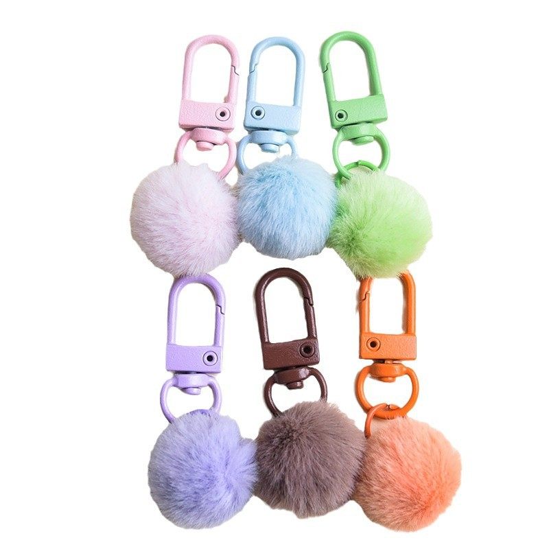 Cute fur ball keychain diy pendant candy color door buckle jewelry accessories imitation rabbit fur ball pendant wholesale