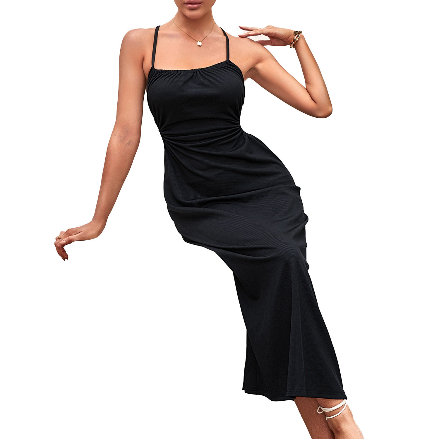 Womens Solid Color Cami Dress Side Ruching Sexy Fit Casual Summer Wear Wholesale Available factory direct
