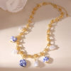 European and American Cross-Border Popular Copper Imitation Pearl Blue and White Porcelain Necklace Electroplated 18K Real Gold Clavicle Necklace Jewelry Wholesale