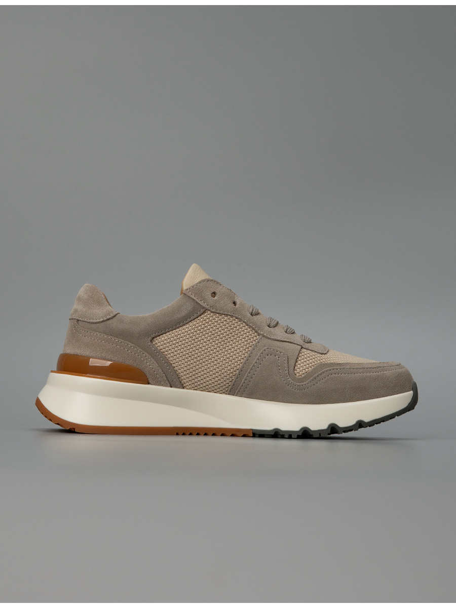 Giày sneaker nam da bò thật thoáng khí đế dày thủ công — Màu kaki