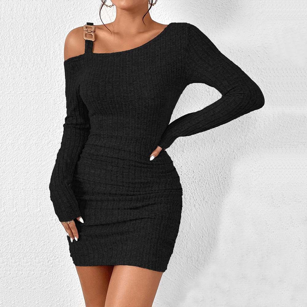Off Shoulder Bodycon Dress Sexy Slant Neck High Waist Mid Length Spring Summer Fashion Wholesale Available
