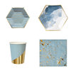 Cross-Border Disposable Paper Plate Disposable Cake Plate Hexagonal Ink Blue Birthday Party Cake Tableware Set