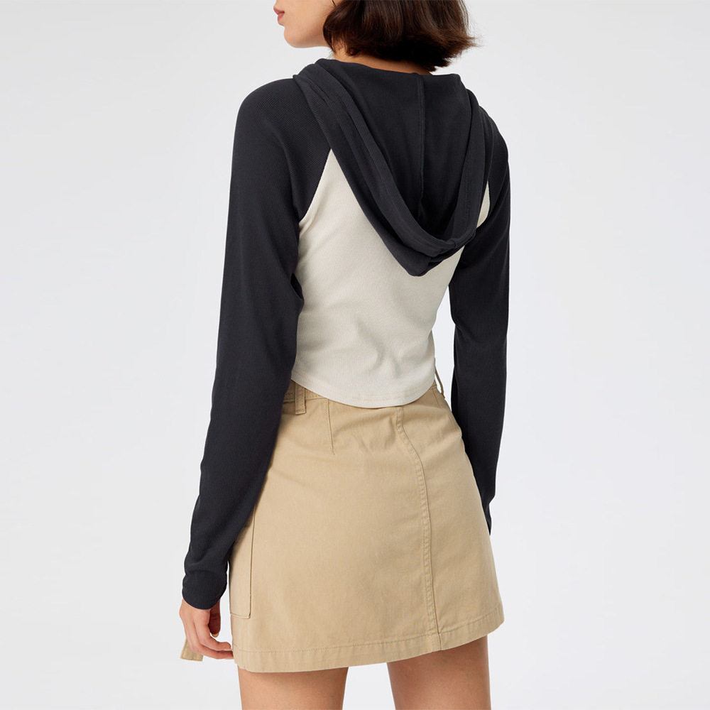 Womens Color Block Hooded Long Sleeve T Shirt Slim Fit Irregular Hem Spring Summer Style Wholesale Available