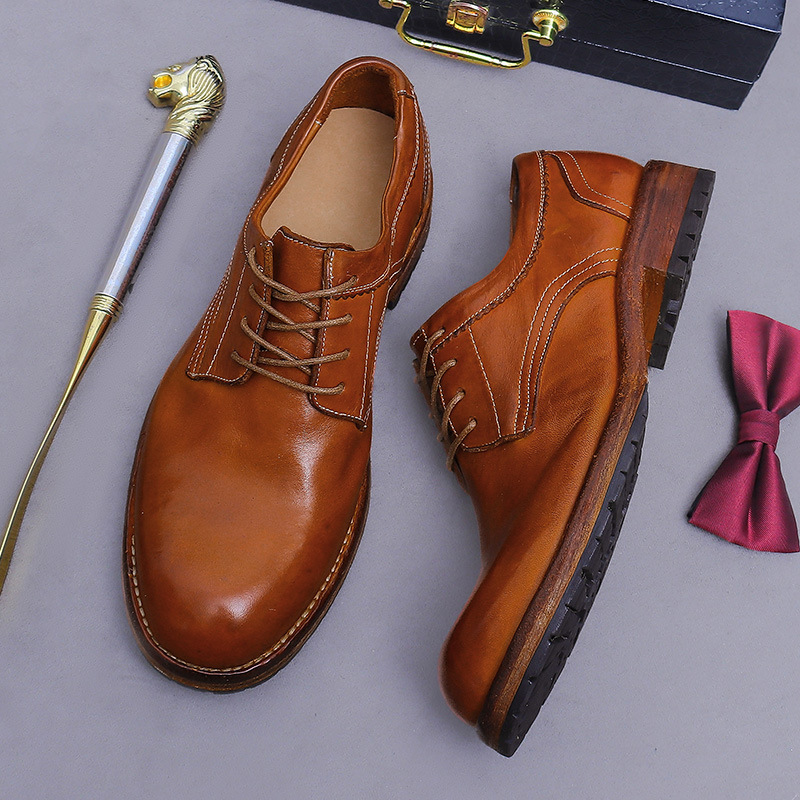 Giày Derby nam da ngựa mũi tròn đế Goodyear cổ điển — màu đen, Màu caramel, Màu cà phê