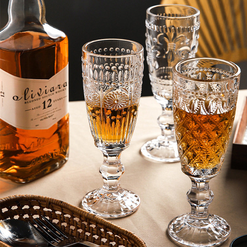 French Accessible Luxury Retro Embossed Glass Champagne Glass Red Wine Glass Home Creative Goblet Wine Glass