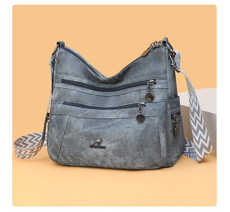 Túi tote nữ đeo vai cỡ trung chất liệu nylon mềm, nhiều ngăn tiện dụng — màu đen, Màu nâu, màu xám, Màu xanh dương