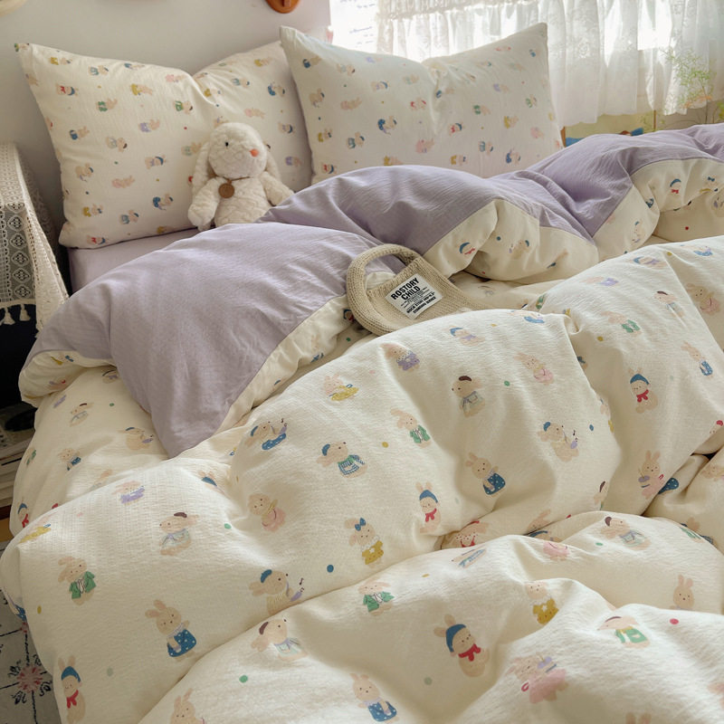 Maternity and Baby Grade a Four-Piece Set of Pure Cotton Double-Layer Yarn Bedding Ins Floral Bed Bed Sheets Quilt Cover Dormitory Three-Piece Set