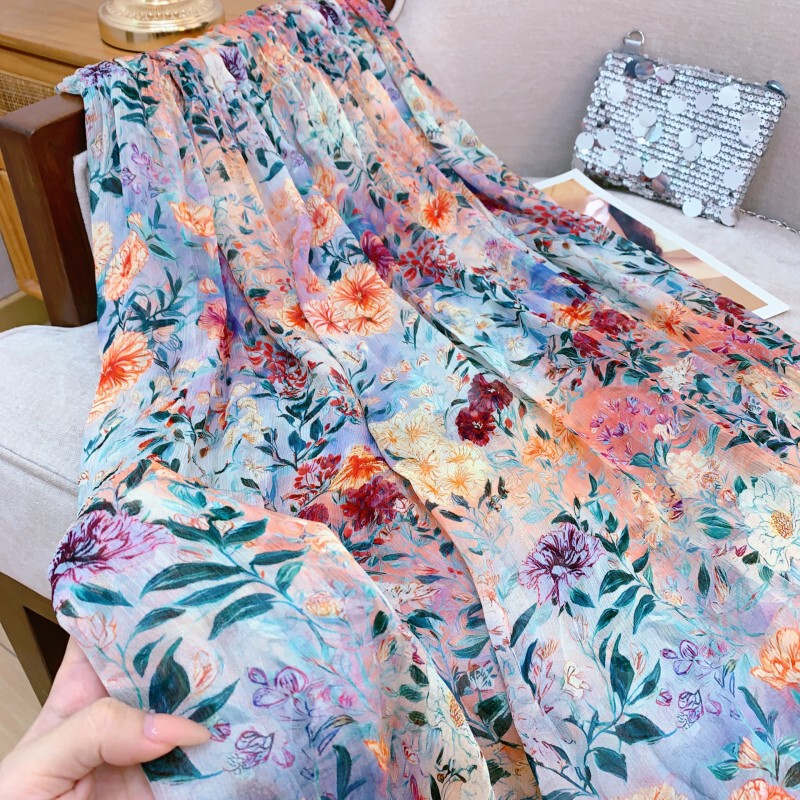 Đầm maxi nữ cổ chữ V tay bồng họa tiết hoa nhí phong cách thanh lịch — Rừng sương mù, tặng kèm áo mặc trong
