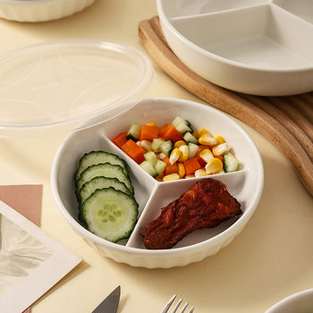 Cross-border Ceramic Dielectric Plate Fruit Plate Dishes Steamed Dishes Amazon Ceramic Three-compartment Plate Household Snack Spice Plate