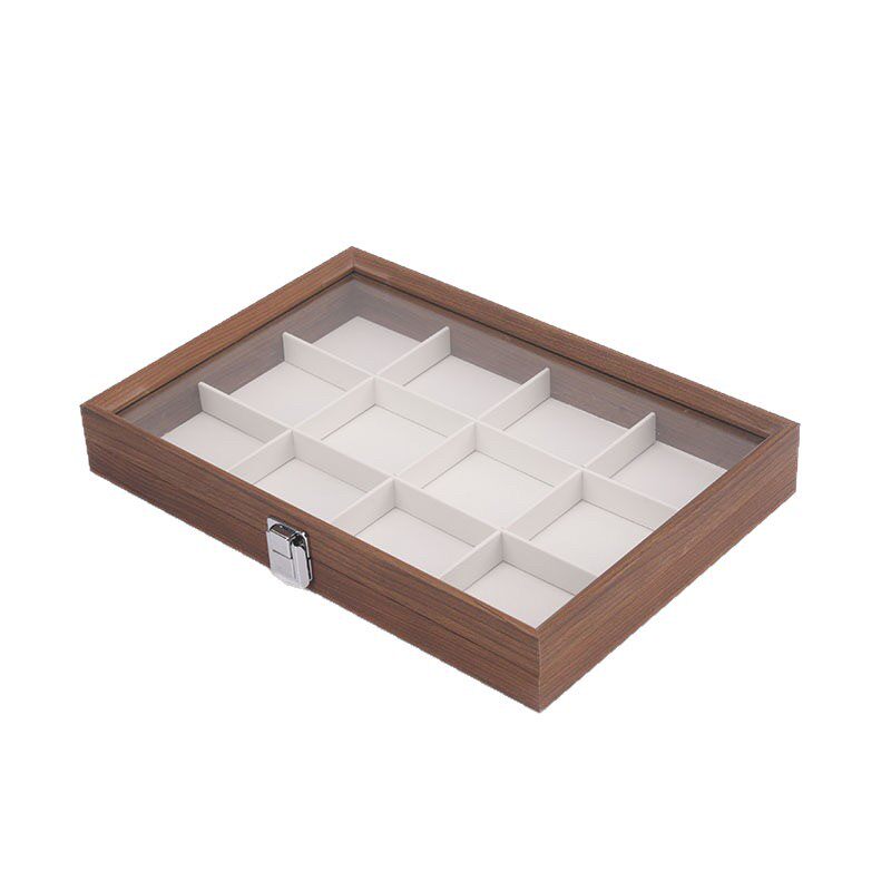 Walnut Wood Grain Bracelet Storage Box, Buddhist Beads Display Tray, High-End Crystal Jade Bracelet Jewelry Box