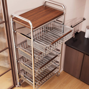 Medieval Style Kitchen Storage Rack Trolley Multi-Functional Sandwich Multi-Layer Fruit and Vegetable Basket Snacks Removable Storage Rack