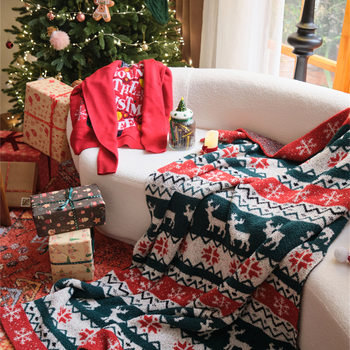 Nordic Christmas Element Knitted Wool Blanket Holiday Gift Decorative Blanket Home Half Velvet Sofa Nap Blanket