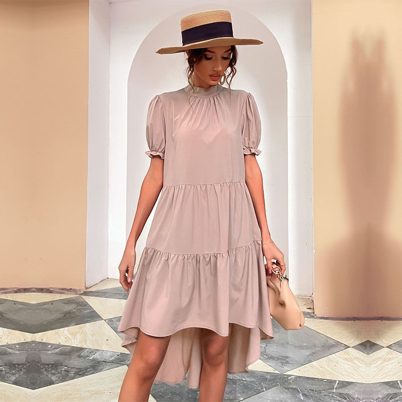 High Waist Solid Color Irregular Loose Half Turtleneck Pleated Dress Elegant Design Comfortable Fabric Versatile Style