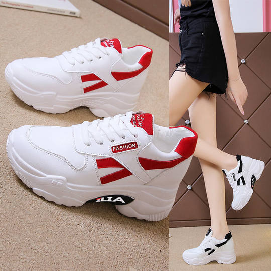 Inner Height White Shoes Women's 2023 Spring and Autumn Thick 8cm sneaker All-match Casual fleece-lined Torre Shoes Women's Single-layer Shoes
