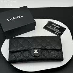Cross-Border Genuine Leather Quilted Wallet, Card Holder, Passport Holder, Multifunctional Caviar Clutch Bag, Original High-Quality Wallet