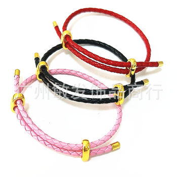 Eight buckle woven leather rope bracelet adjustable bracelet wholesale red rope bracelet large hole beads 3D hard gold Joker explosion