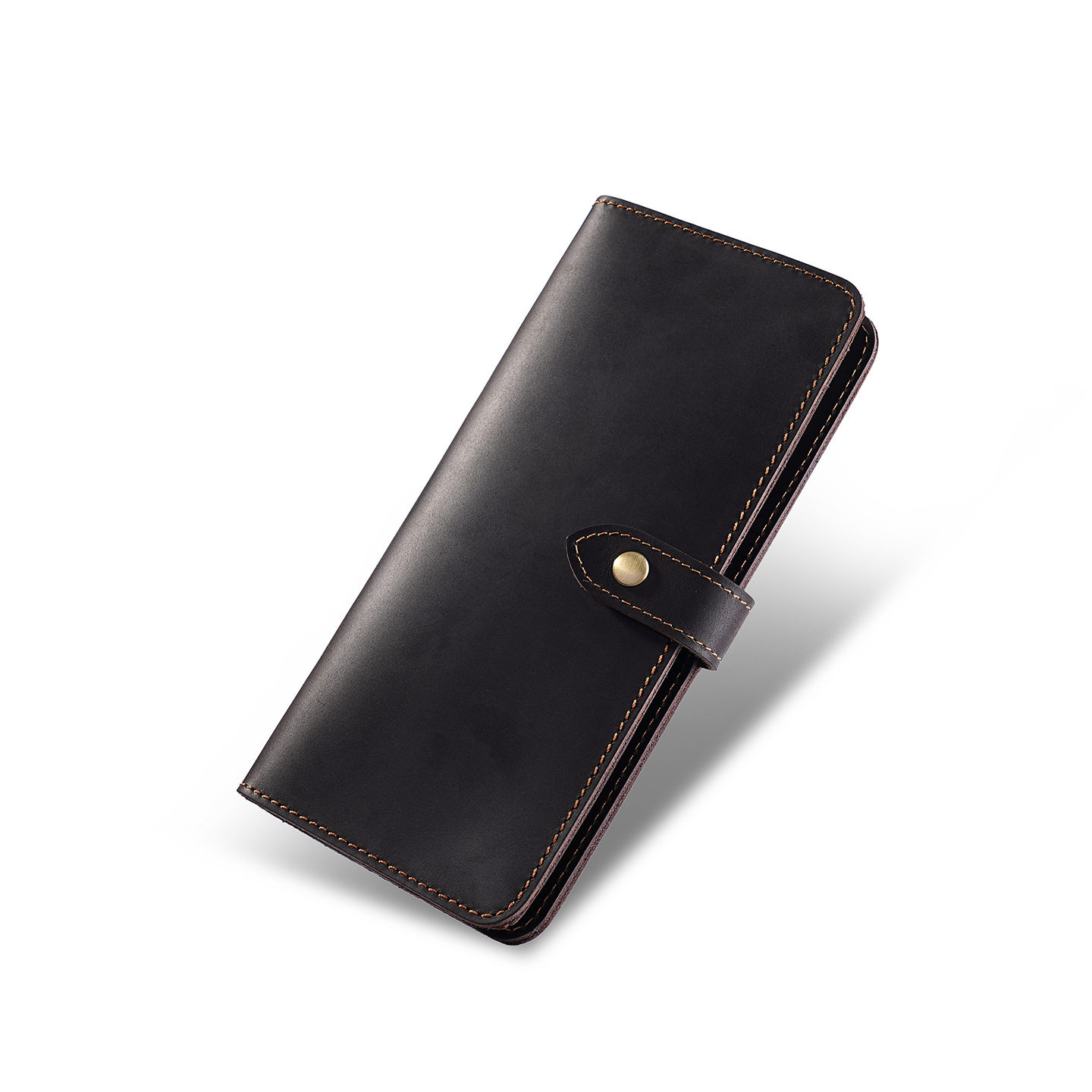 European and American Crazy Horse Leather Long Men's Wallet Full-Grain Cowhide Multi-Card Slot Men's Wallet with Snap Button Retro Long Wallet