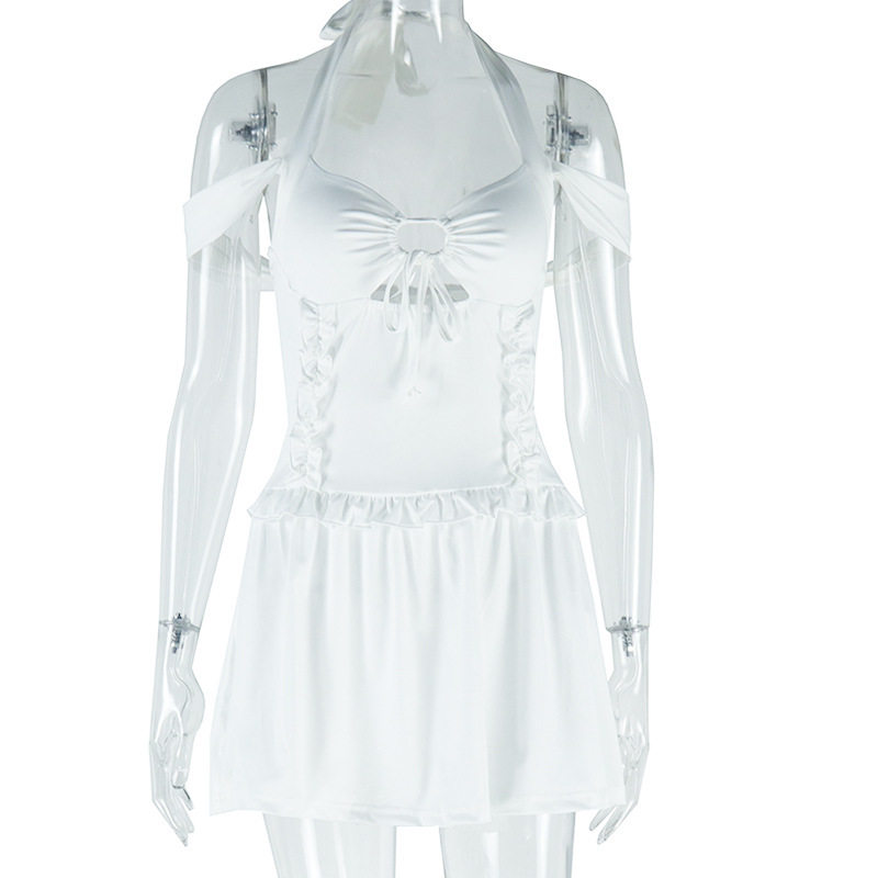 Casual Womens Dress Solid Color Sexy Fit Halter Neck Short Length Street Style for Summer Wholesale Available