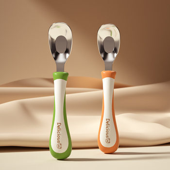 316L stainless steel ingot spoon infant baby training self-eating spoon