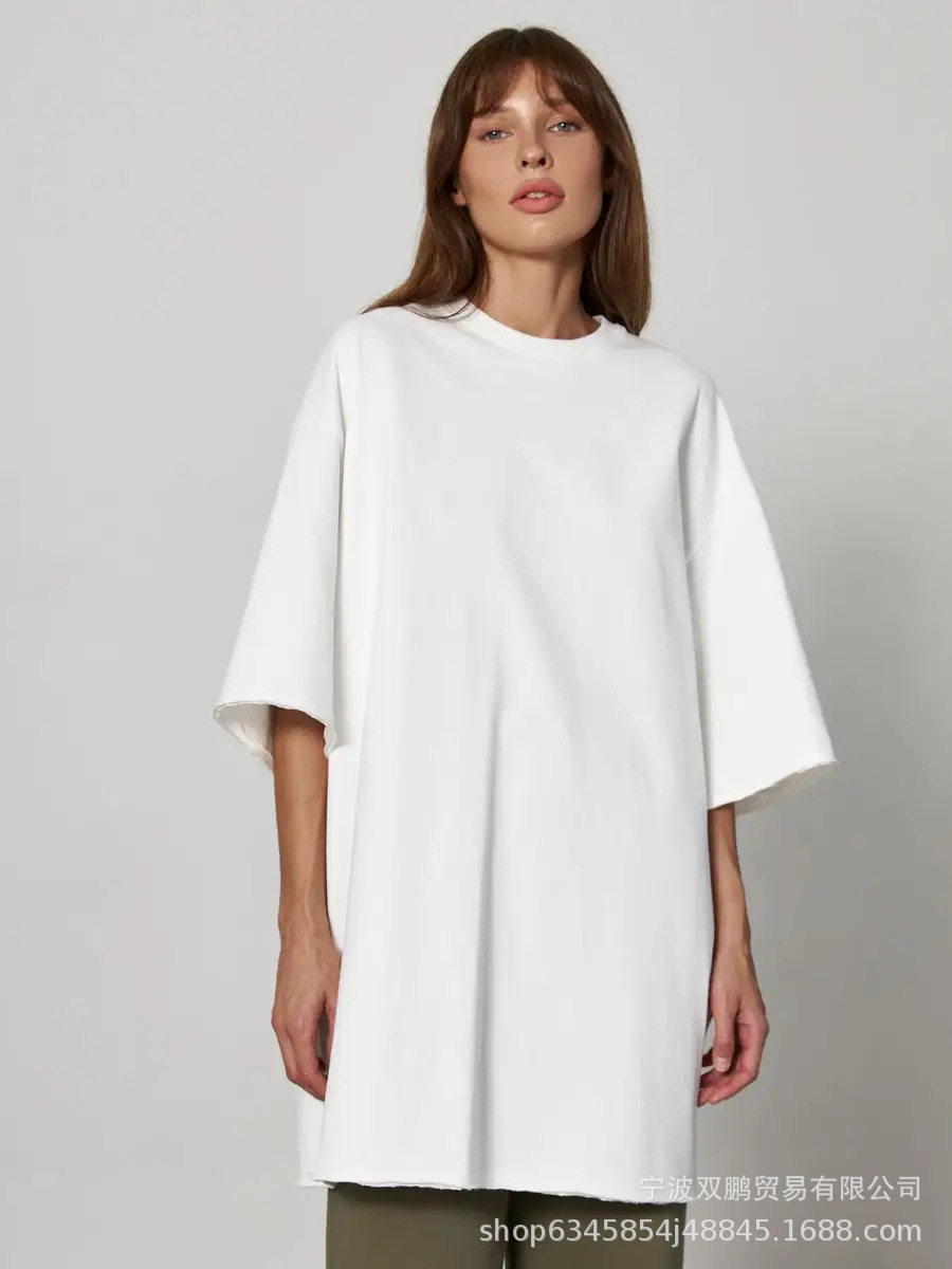 Womens Loose Fit Cotton T Shirt 260g Fabric Short Sleeve Solid Color Spring Summer Casual Wear Wholesale Available