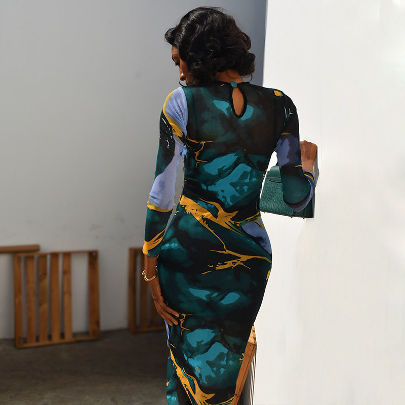 Floral Print Bodycon Dress for Women Slim Fit Long Sleeve Elegant Style Perfect for Parties and Special Occasions