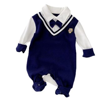 Baby spring and autumn one-piece clothes Net red baby cute super cute western style romper college style lapel Western style trendy romper
