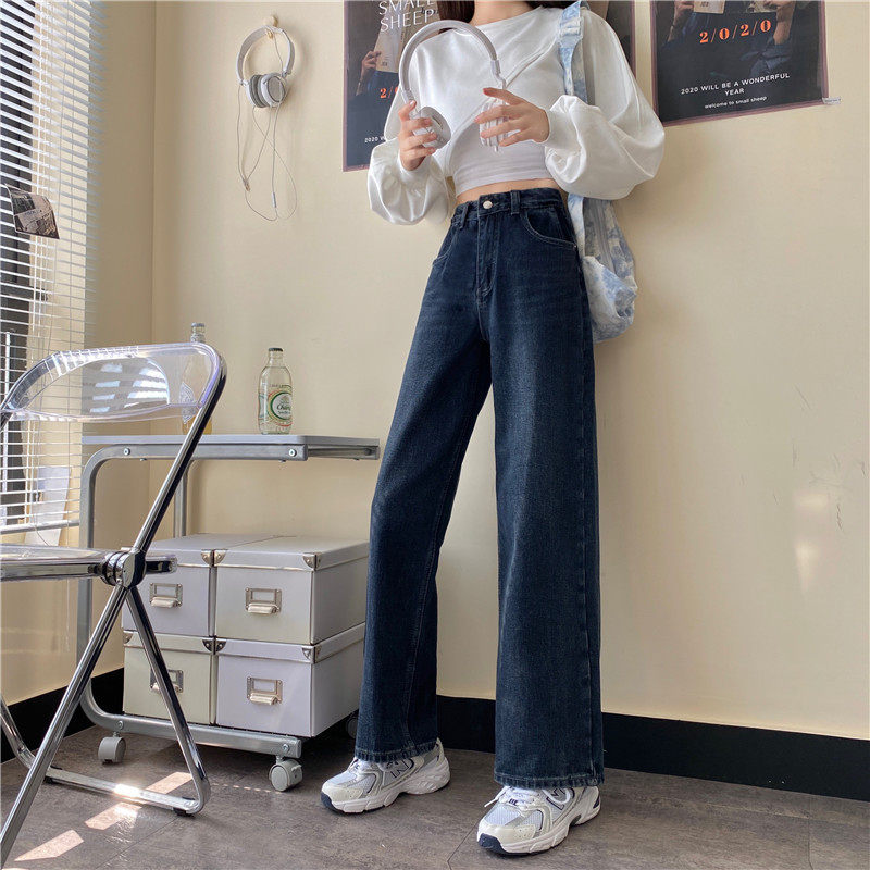 High Waisted Straight Leg Jeans for Women Slimming Fit Loose Style Korean Design Perfect for Fall and Winter