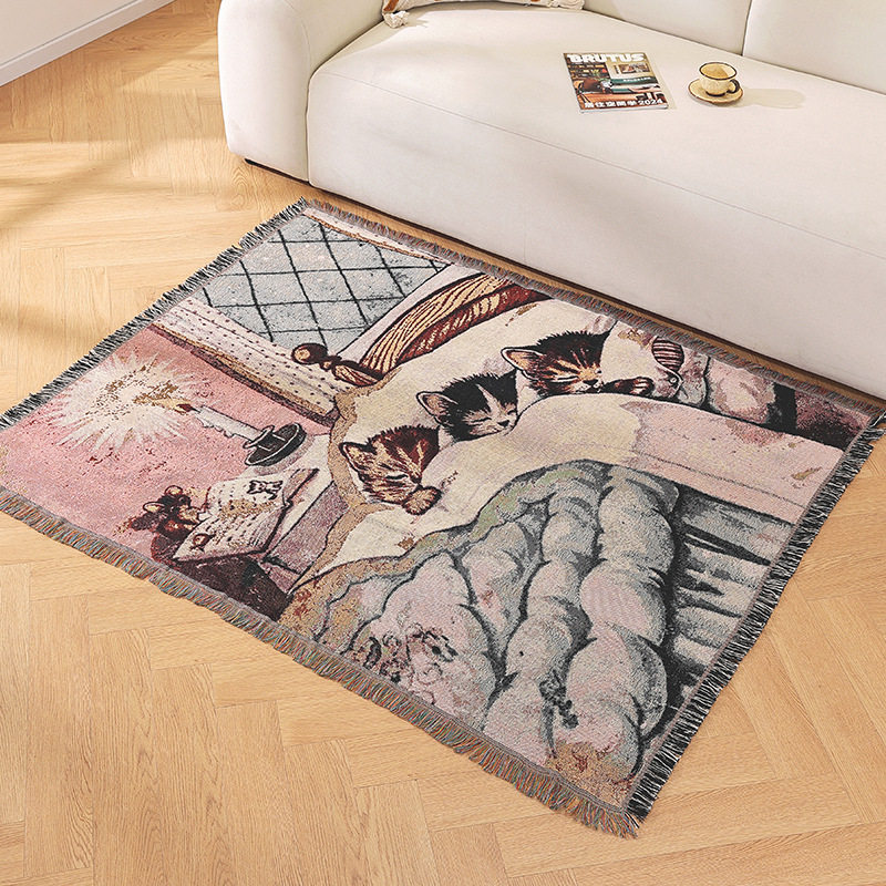 Customized Outdoor Camping Style Blanket Jacquard Oil Painting Tapestry Pet Kitten Sofa Towel Thread Blanket Home Nap Air Conditioning Cover Blanket