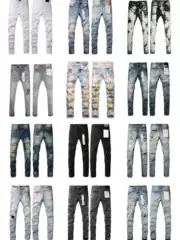 Foreign Trade Cross-Border Trendy Brand High Street Ripped Vintage Distressed Stretch Jeans Slim Fit Long Pants Collection