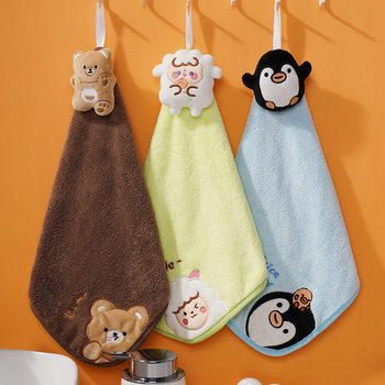 Cartoon three-dimensional cute towel can be hung absorbent handkerchief kitchen coral fleece embroidery cloth children's small towel