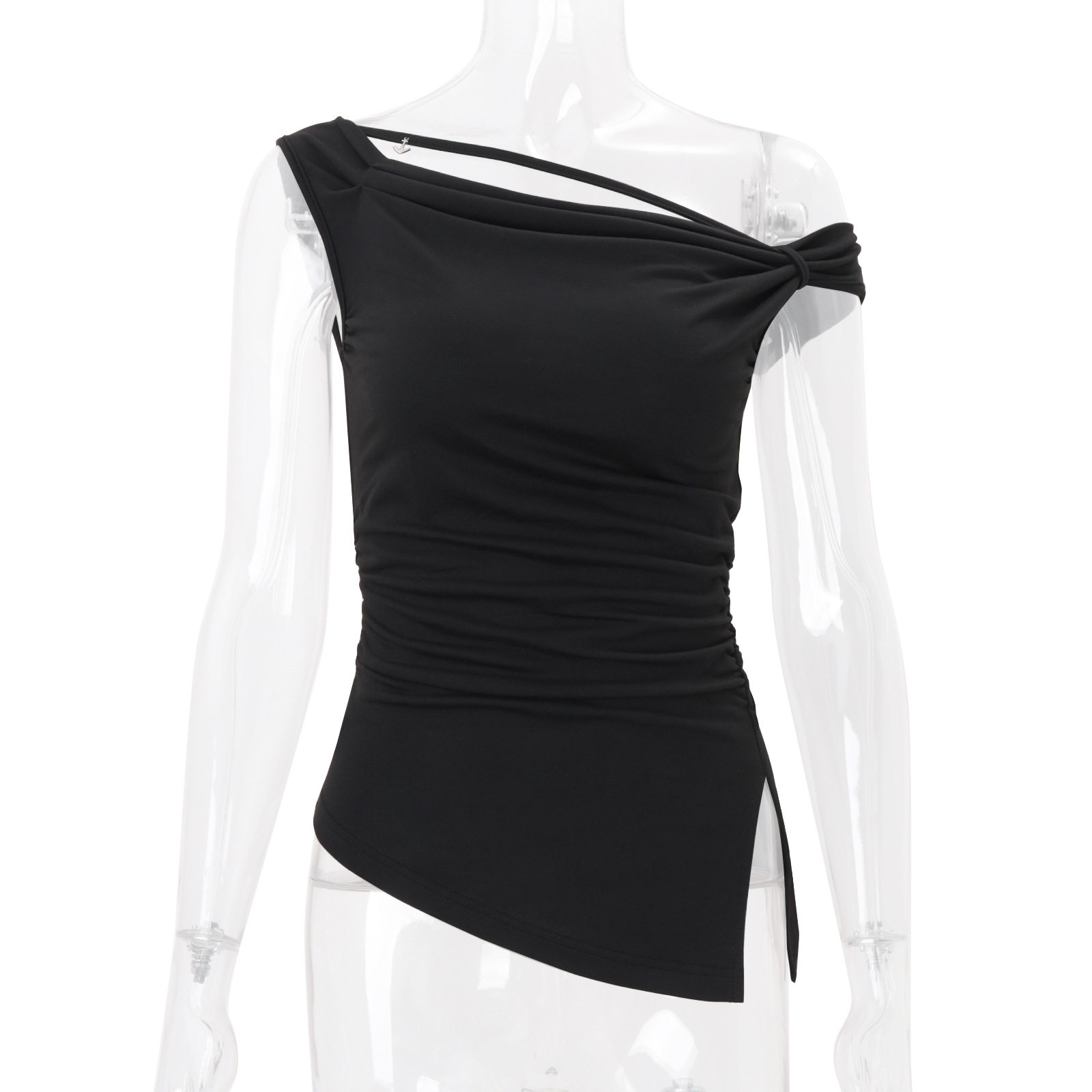 Off Shoulder T Shirt Fashionable Design Irregular Hem Solid Color Summer Casual Wear for Women Wholesale Available
