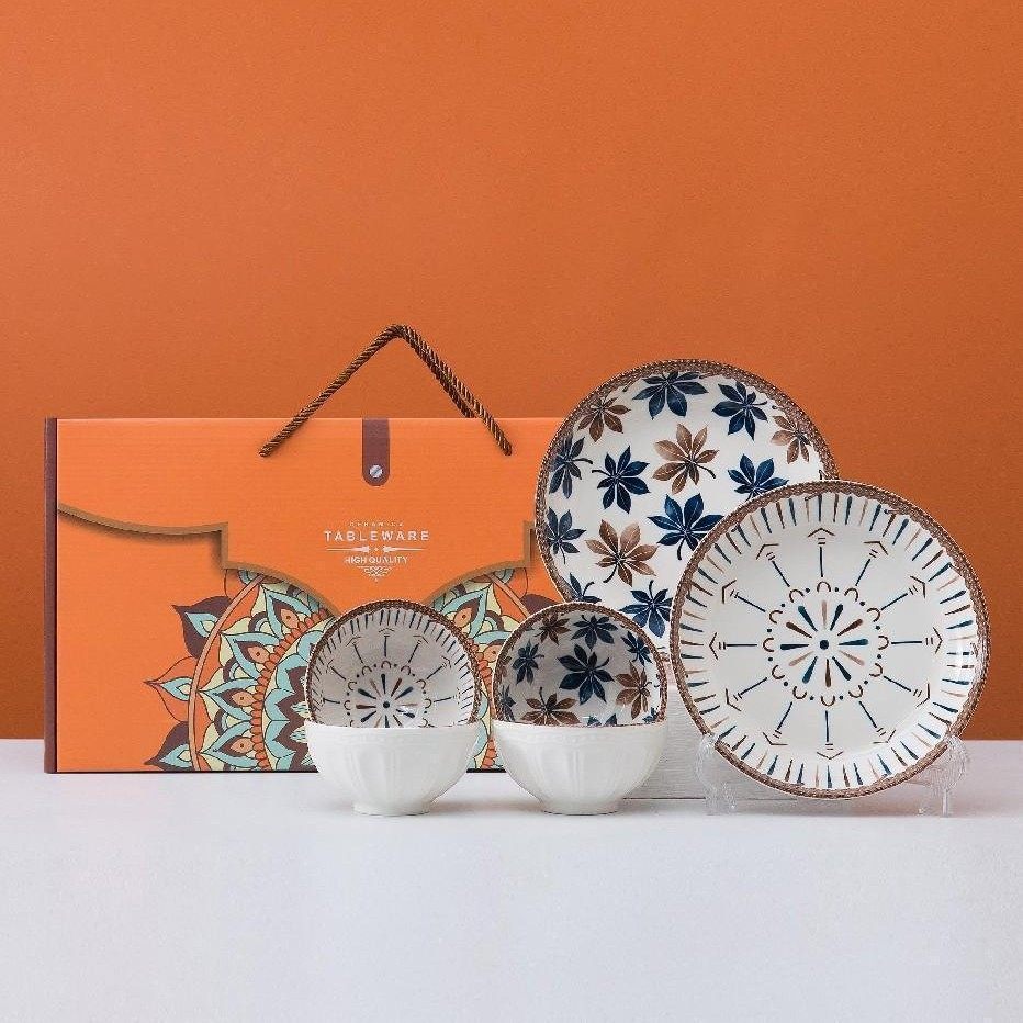 Gathering pottery bohemian woven rattan series company opening activities hand gift wholesale group purchase ceramic tableware