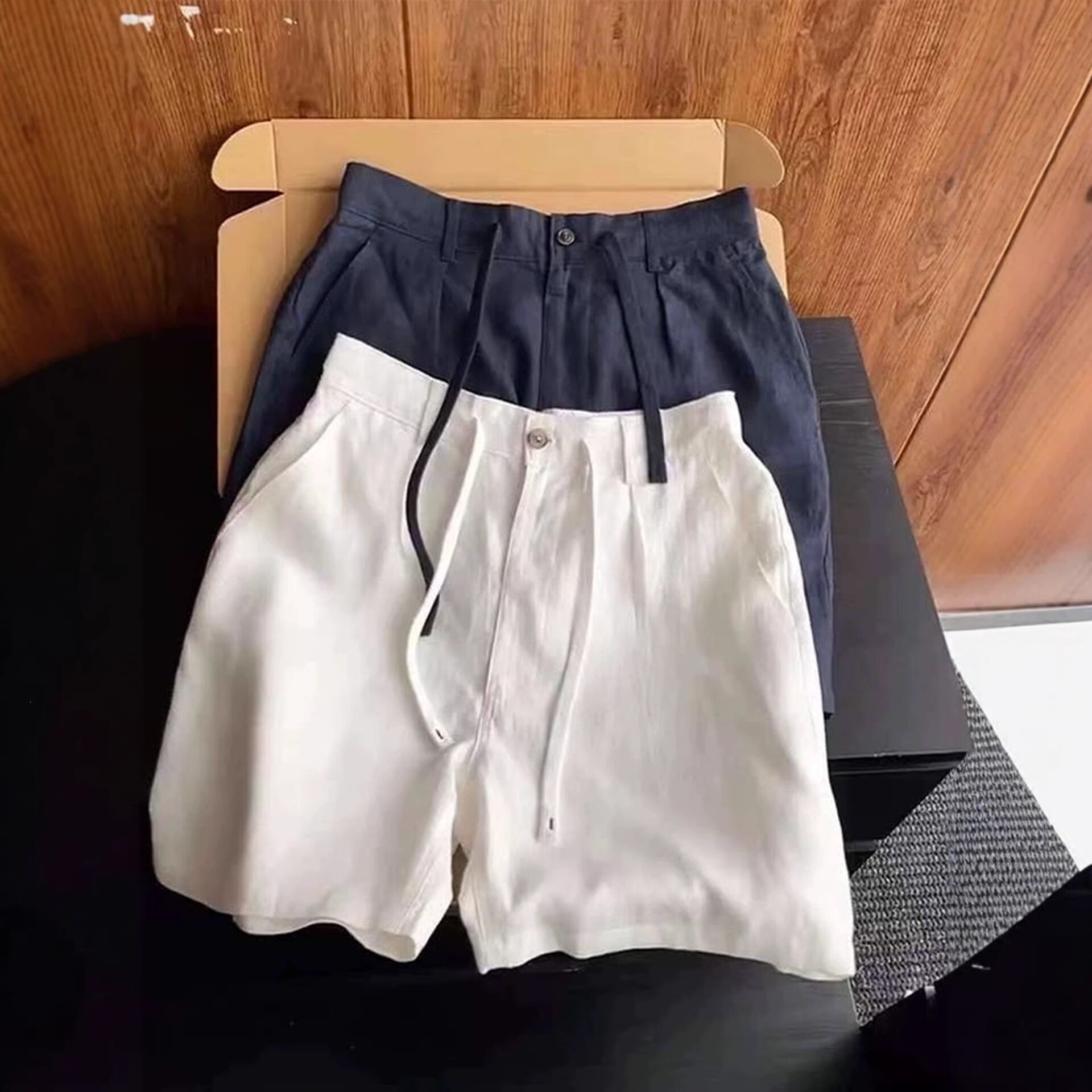老钱风天丝亚麻短裤男款夏薄款宽松休闲棉麻裤子轻熟风西装五分裤