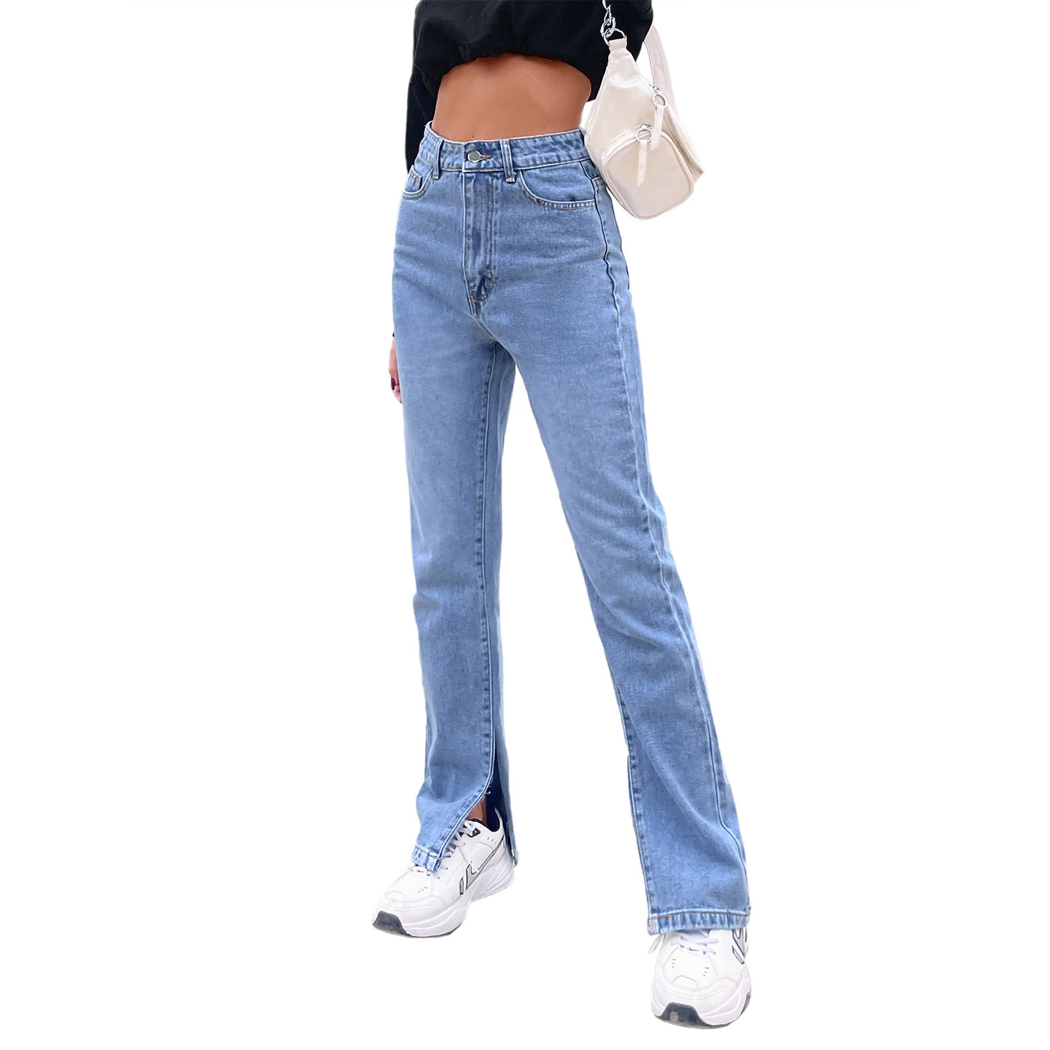High Waisted Denim Trousers Fashionable Casual Versatile Spring Summer Womens Apparel Wholesale Available