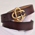 Circular antique leather gold buckle + brown