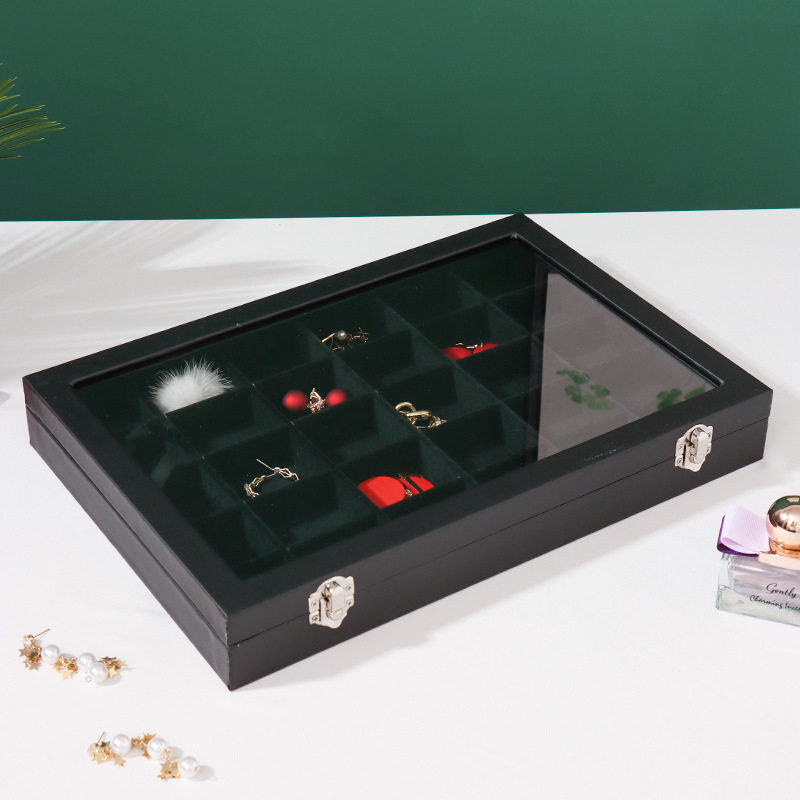 New Simple Single Layer with Lock Wooden Leather Jewelry Box Earrings Earrings Jewelry Box Large Jewelry Box Wholesale