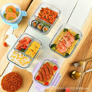 Glass Lunch Box for Microwave Heating, Suitable for Students and Office Workers, Lunch Box with Compartments, Sealed Bento Bowl