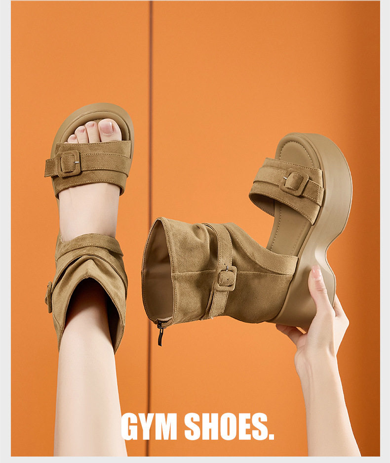 Dép sandal nữ quai chữ V đế xuồng cao 8 cm, mũi tròn, phong cách hè 2026 — Đen, Xanh dương chi tiết 11