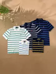 Foreign Trade Cross-Border Classic American Old Money Style Rl Casual Sports Embroidered Pony Striped Polo Shirt with Short Sleeves