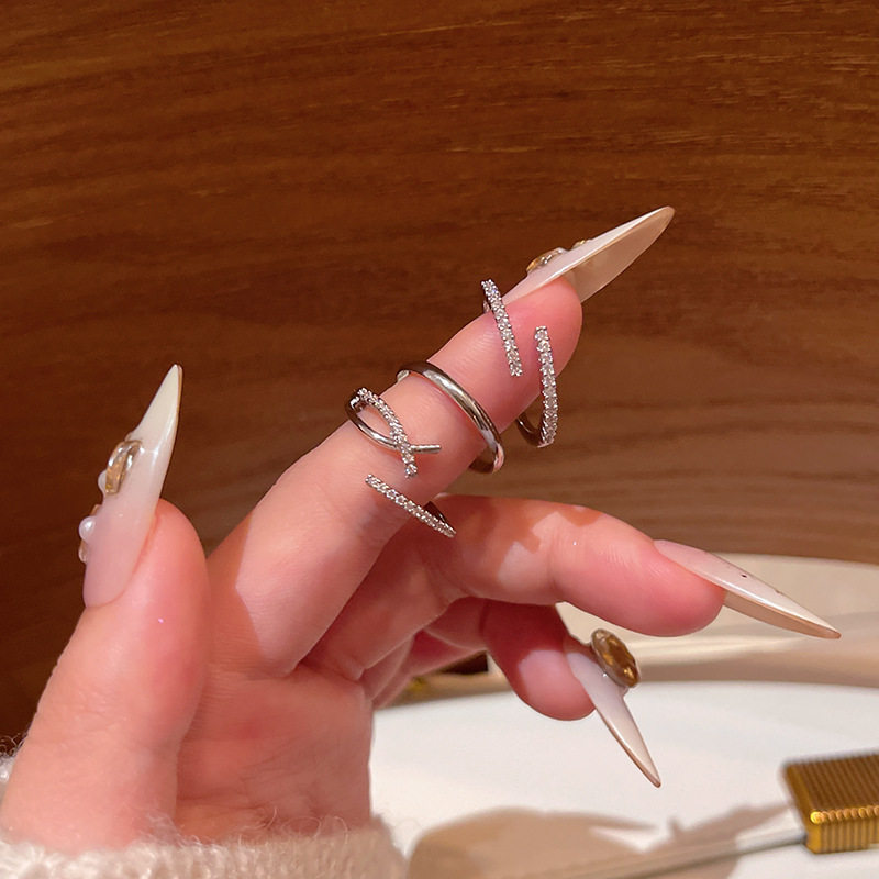 韩系精致锆石素圈戒指女开口可调节食指戒轻奢小众个性设计感指环