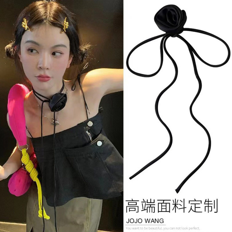 High-End Satin Neck Flower Korean Blogger's Same Stereo Flower Choker Choker Neck Rose Necklace Accessories