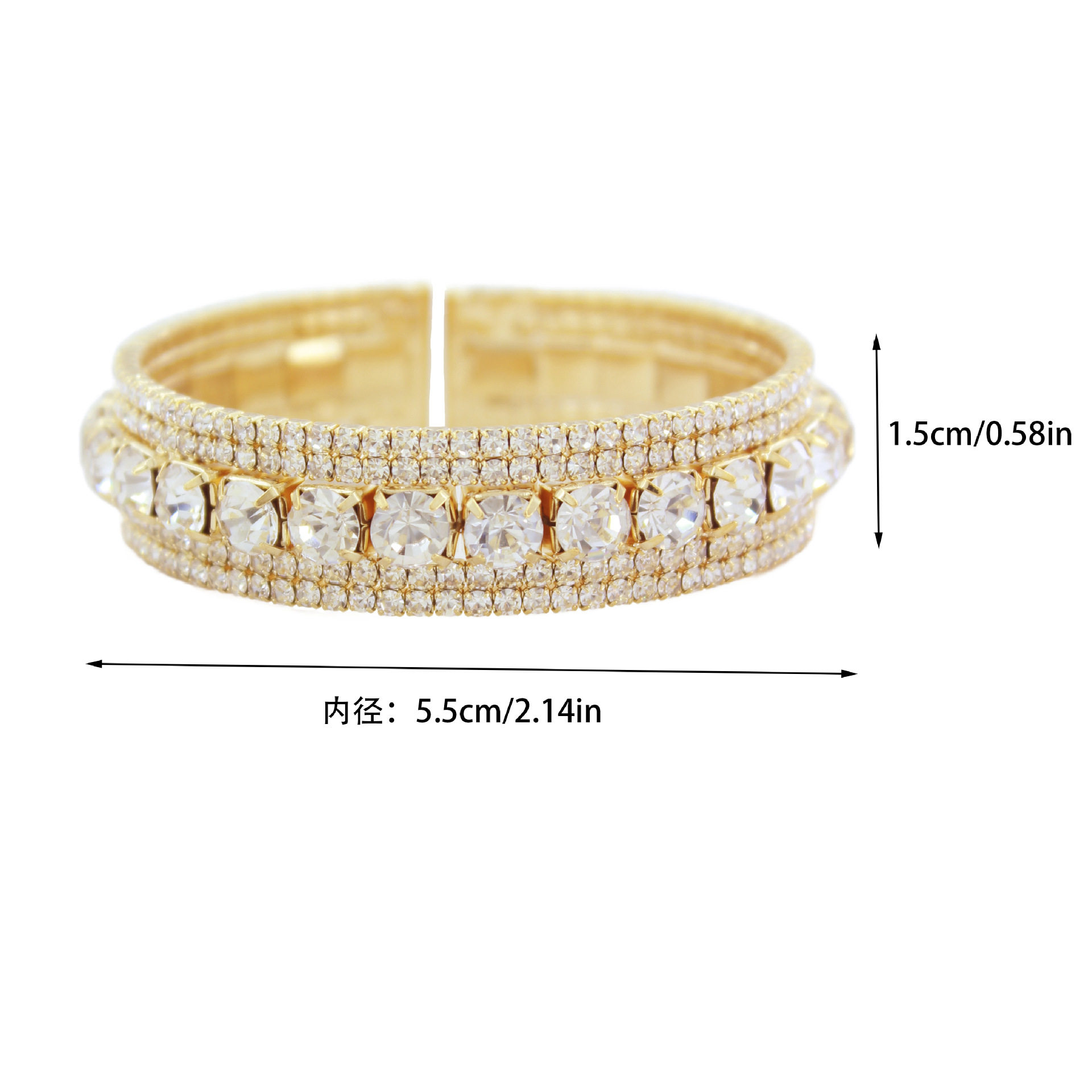 Factory Direct Sale of New Products with an Exaggerated Design, Full Diamond Open Bracelet, Cross-Border European and American 5-Row Rhinestone Jewelry Wholesale