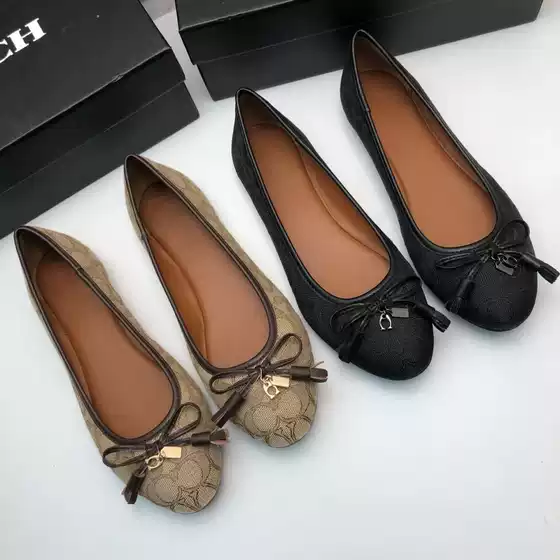 2025 Spring and Autumn Classic C-Shaped Flat Shoes Shallow Mouth Women's Round Toe Bow Small Fragrance Style Easiest for Match Slip-On Shoes