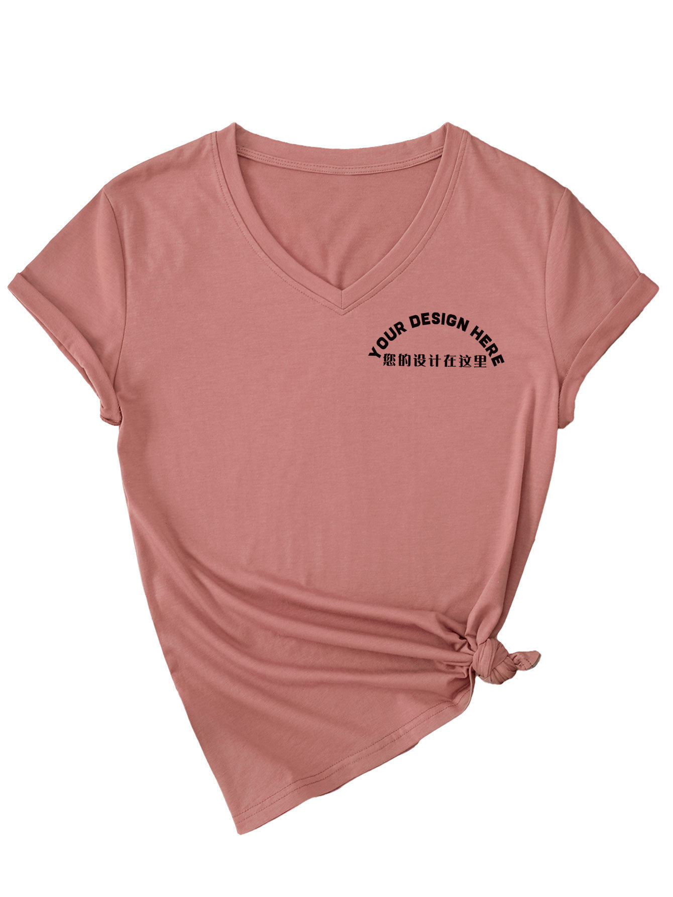 外贸一件制定DIY图案印花外贸欧美现货时尚批量批发女士V领短袖衫