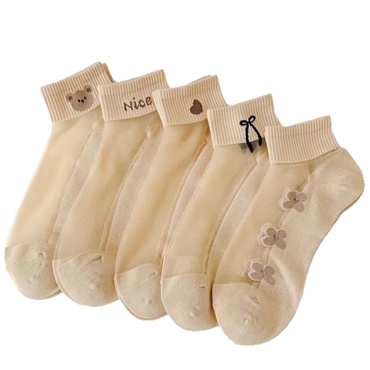 袜子女春夏水晶丝袜短筒船袜棉底吸汗透气卡通ins透明女士丝袜