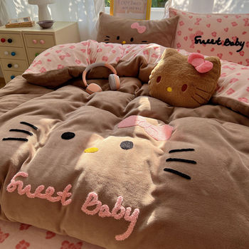 Korean Cartoon Milk Velvet Four-Piece Bedding Set Winter Thickeneded Warm French Velvet Student Dormitory Three-Piece Set